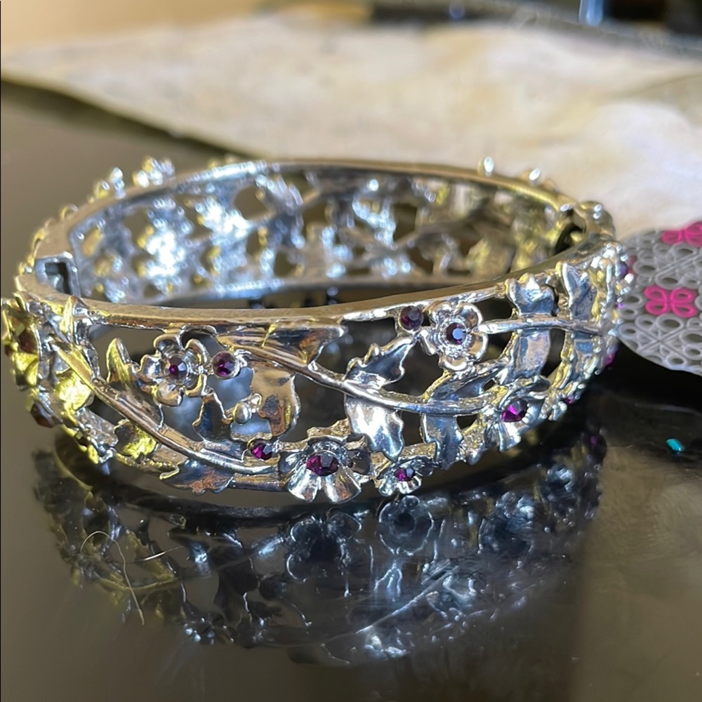 Paparazzi Silver and Purple Bracelet with Intricate Design